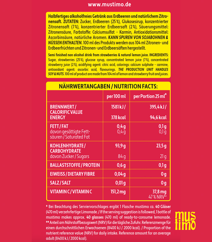 Mustimo Erdbeere-Zitrone 1.000ml